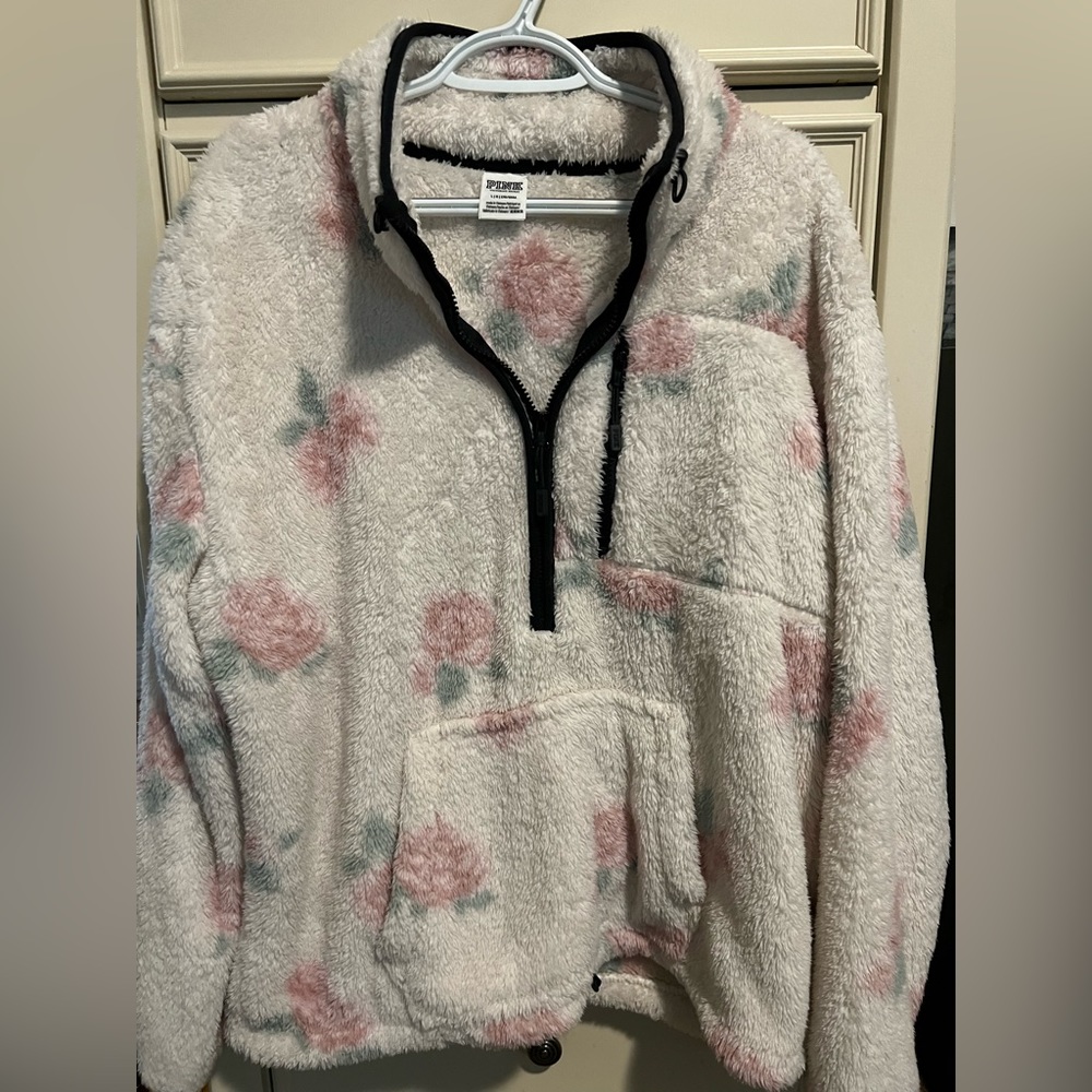 Victoria Secret pink 1/4 zip pullover faux fur / Sherpa softness  Sz Lg